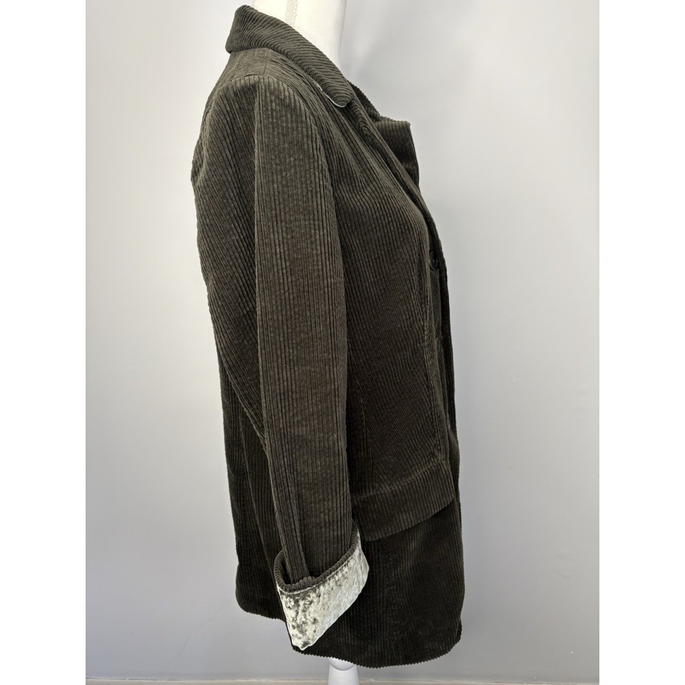 J. Jill Wide Wale Corduroy Jacket Velvet Trim Large Petite Green Barn Chore Coat - Picture 7 of 12